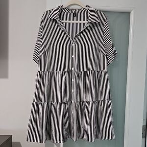 Blue and White Striped Button-Up Dress